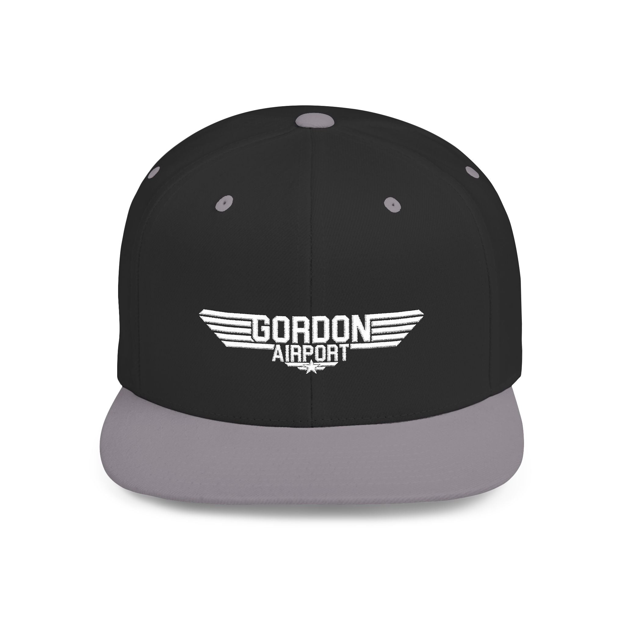 Flat Bill Snapback — "Gordon Airport" Embroidered Cap