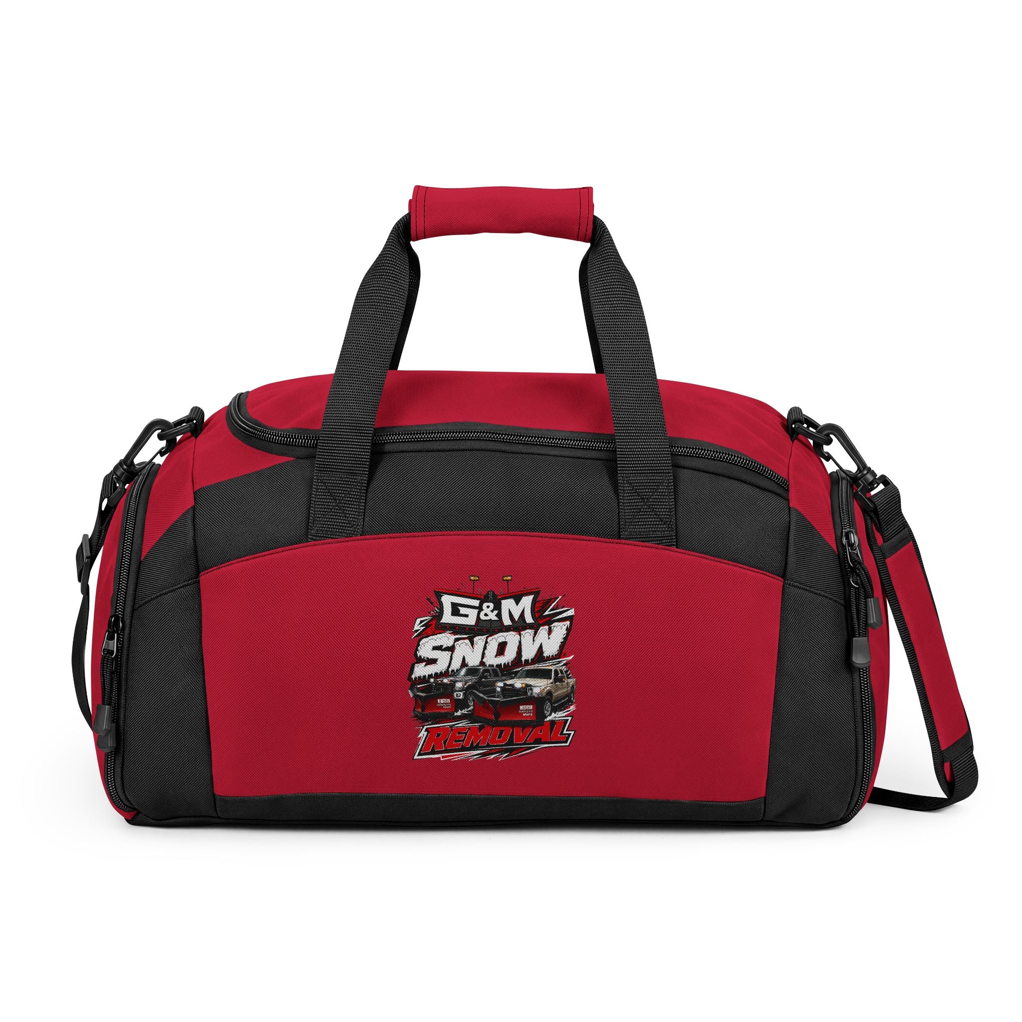 Red & Black Gym Bag with 'G&M Snow' Logo — Durable Sports Duffle for Workouts & Travel