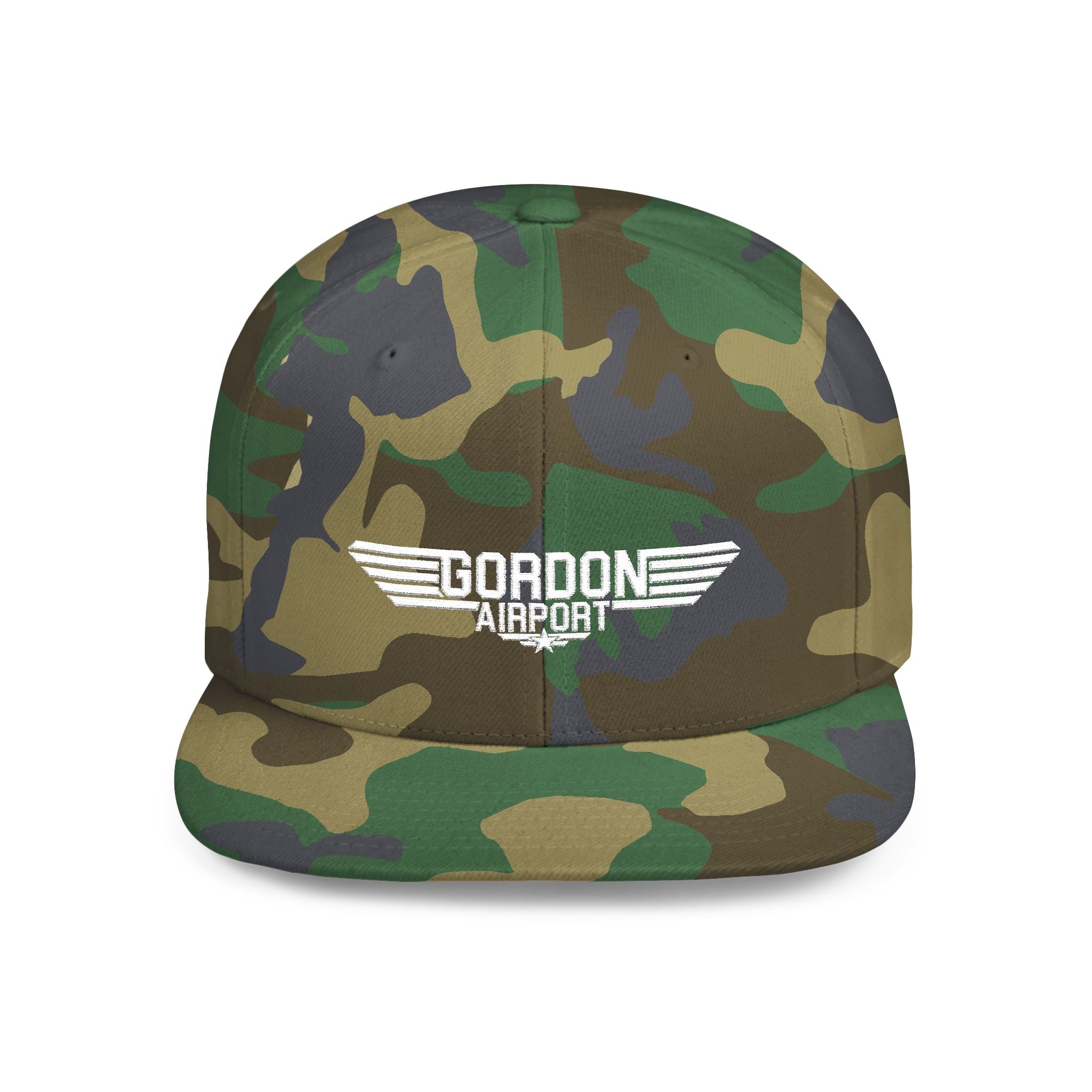 Flat Bill Snapback — "Gordon Airport" Embroidered Cap