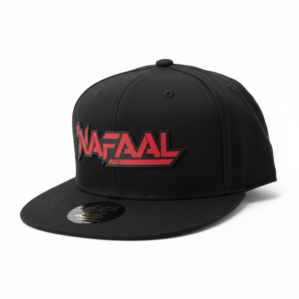 "The Patch" Black Flatbill // RED&BLK Leather Patch Snapback Hat