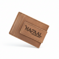 Brown leather wallet with 'Nafaal' branding on a white background